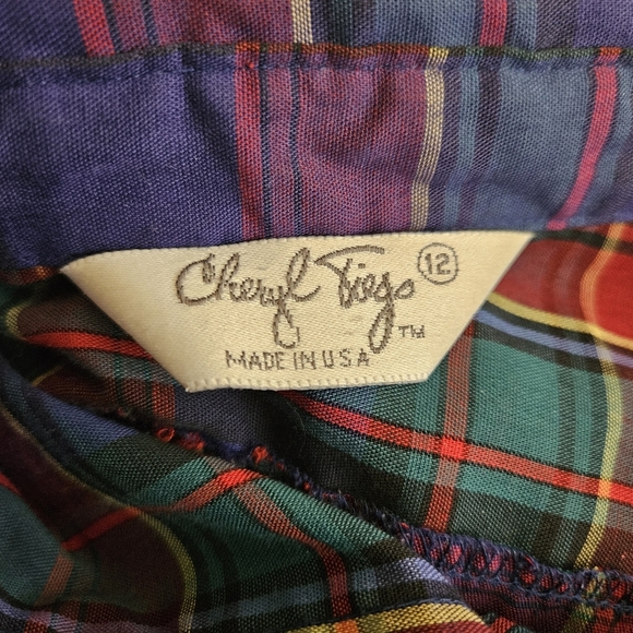 Vintage 1980s Plaid Blouse Grunge Shirt Top M Dark Academia Puff Sleeve - Picture 8 of 8